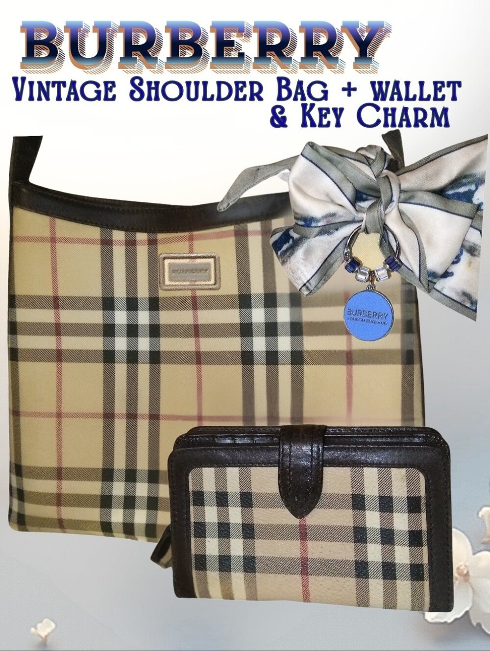Burberry Nova Check Messenger Shoulder Bag Nova Check Wallet + Keychain On Scarf